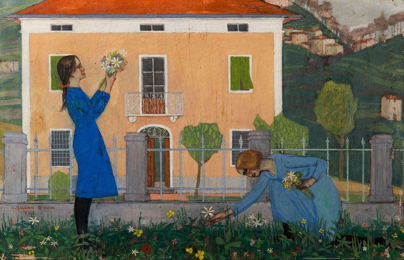 Adolfo Balduini, Bambine che raccolgono fiori, 1919, collezione privata