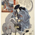 Yōkai Kuniyoshi Utagawa_Omi Shimidzu no Kwanja Yoshitaka con un ratto gigante_1845_dalla serie Le sessanta e più province del Giappone