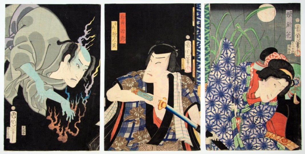 74 Kunichika Toyohara_Opera del teatro kabuki, Zenaku Ryomen Ko no Tegashiwa_1867 Yōkai