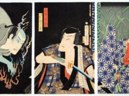 74 Kunichika Toyohara_Opera del teatro kabuki, Zenaku Ryomen Ko no Tegashiwa_1867 Yōkai